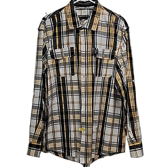 ECKO Unltd. Mens Black & Gold Long Sleeved Dress Shirt Button Front 2 Pocket XL - Picture 1 of 12